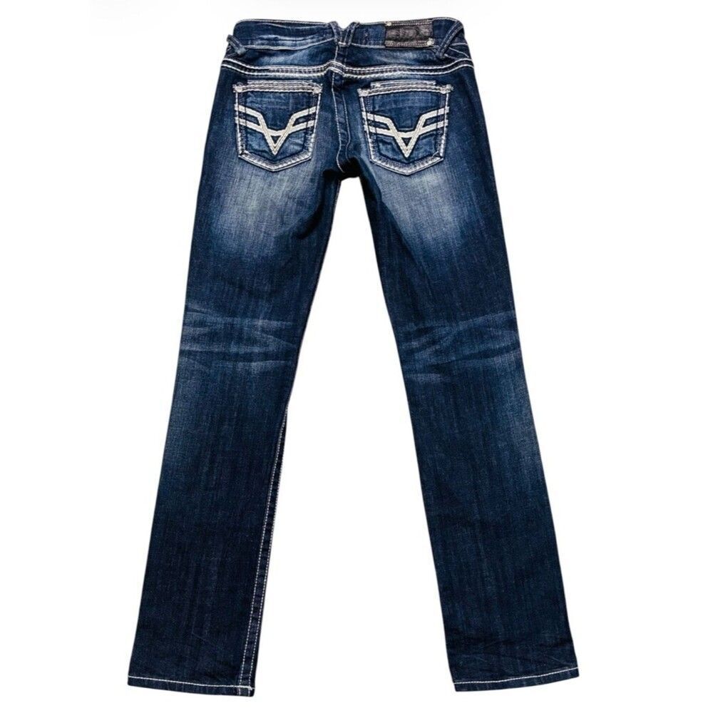 Vigoss Low Rise Straight Leg Jeans 28x32 Dark Blue Wash Stretch Y2K Women’s EUC